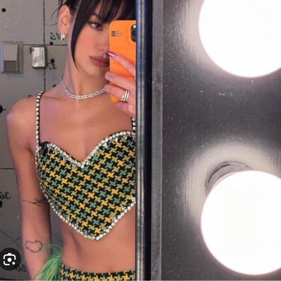 AREA NYC ✨GREEN TWEED CRYSTAL HEART TOP - Picture 3 of 15